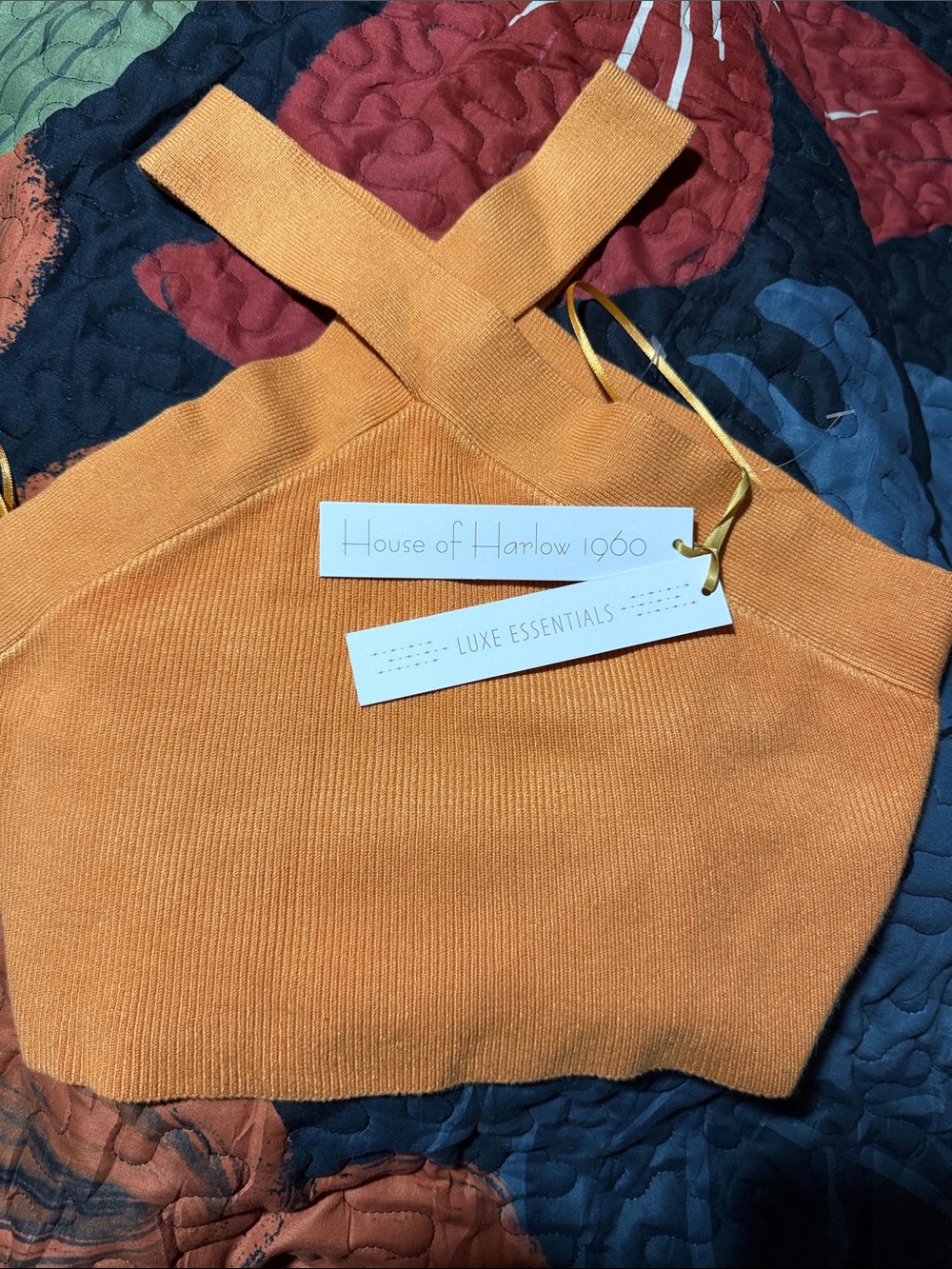 Orange House of Harlow 1960 Cross-Front Knit Crop Top size small